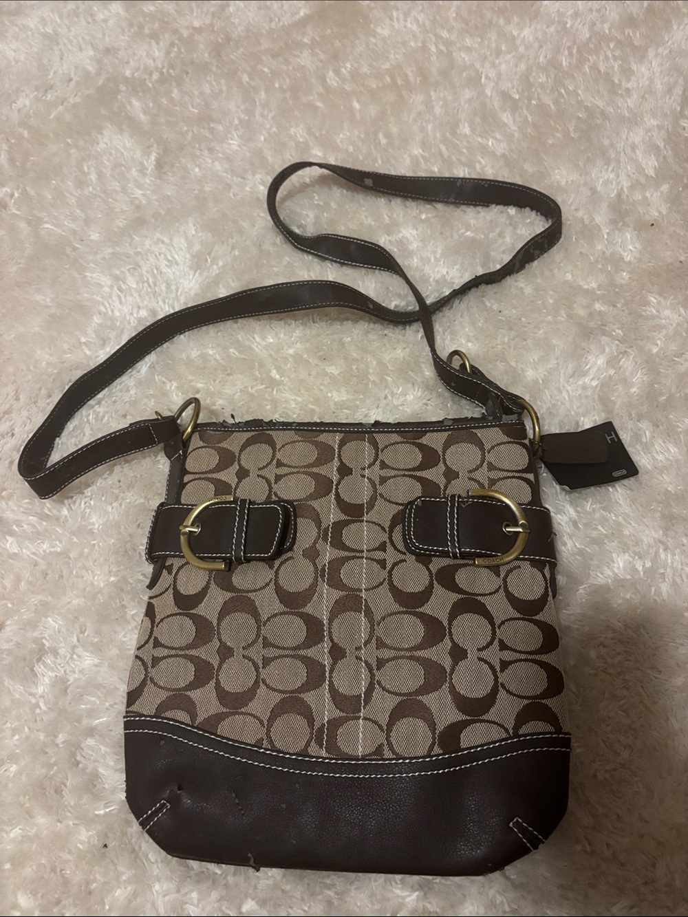 Coach Brown Signature Canvas Crossbody with Leather Trim